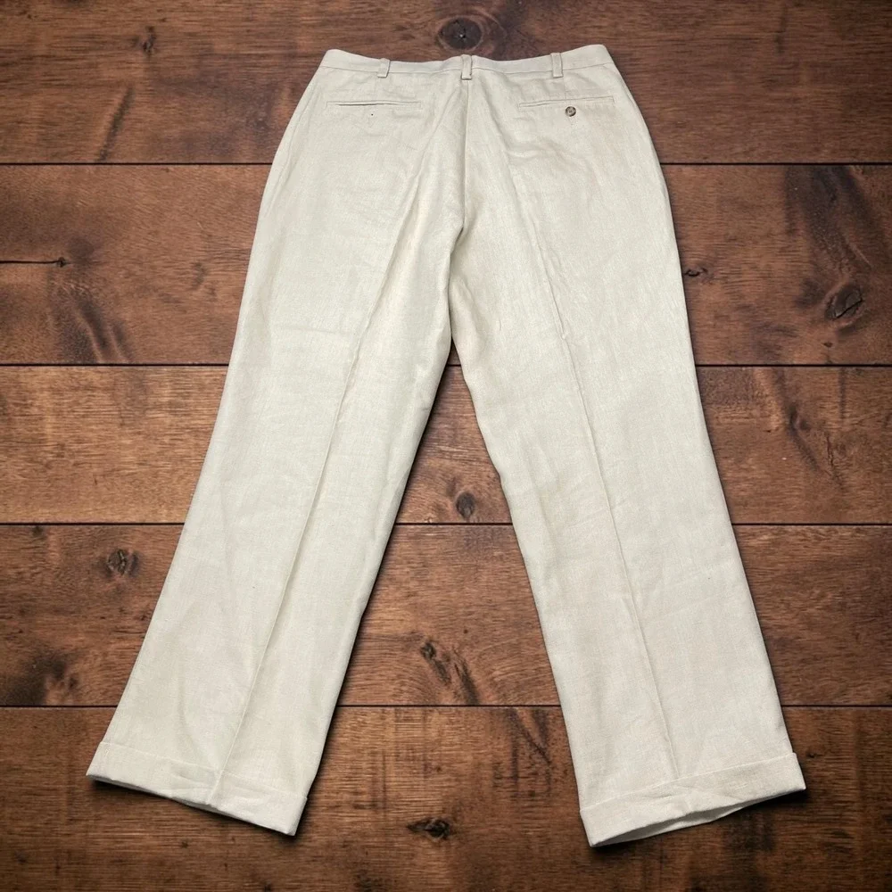 Jos A Bank Mens Tan Beige Pleated Linen Trousers Cuffed Dress Casual Pants 34x30
